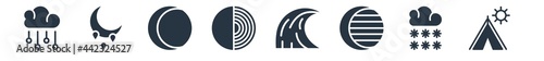 weather filled icons. glyph vector icons such as indian summer, snowy, waxing moon, tsunami, last quarter, waning moon, sprinkle weather sign isolated on white background.