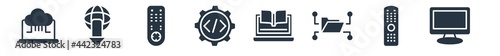 computer filled icons. glyph vector icons such as computer monitor, tv remote, folder connected circuit, laptop educational tool, develope, tv controller, download from the net sign isolated on