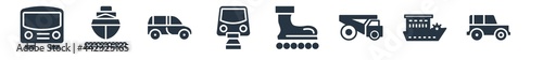 transport aytan filled icons. glyph vector icons such as all terrain, paddlewheeler, haul, inline skates, monorail, minivan, ferry boat sign isolated on white background.