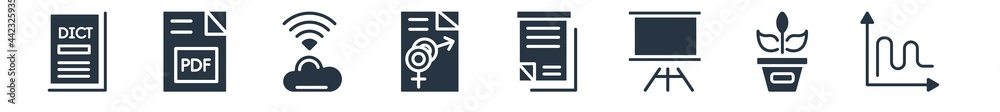 education filled icons. glyph vector icons such as sinusoid, plant sample, flip chart, folded written paper, fraternity, basic rainbow, document with image and content sign isolated on white education filled icons. glyph vector icons such as sinusoid, plant sample, flip chart, folded written paper, fraternity, basic rainbow, document with image and content sign isolated on white