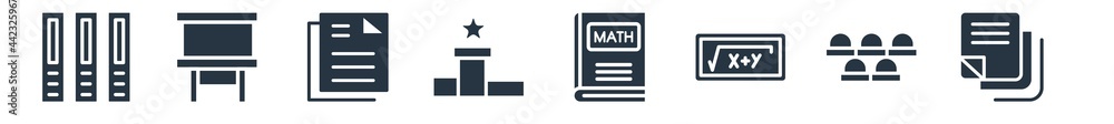 education filled icons. glyph vector icons such as sticky note, grandstand, square root in class, math book, top, various files, writing whiteboard sign isolated on white background. education filled icons. glyph vector icons such as sticky note, grandstand, square root in class, math book, top, various files, writing whiteboard sign isolated on white background.