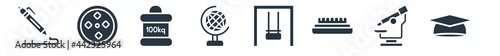 education filled icons. glyph vector icons such as graduation mortarboard, biology microscope, blackboard eraser, swinging, classroom globe, null, parasites sign isolated on white background.