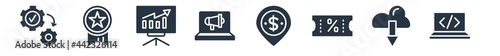 marketing filled icons. glyph vector icons such as webcode, download from cloud, coupon, place, online marketing, marketing presentation, recommendation sign isolated on white background.