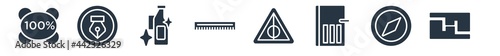 miscellaneous filled icons. glyph vector icons such as abstract, compass pointing north, room door, rune, null, detergen, will sign isolated on white background.