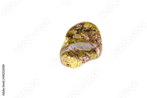 Macro mineral stone Serpentine on a white background