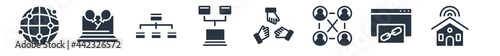 networking filled icons. glyph vector icons such as school network, backlink, group avatar, arms, continuous line, group selection, stars balloons sign isolated on white background.