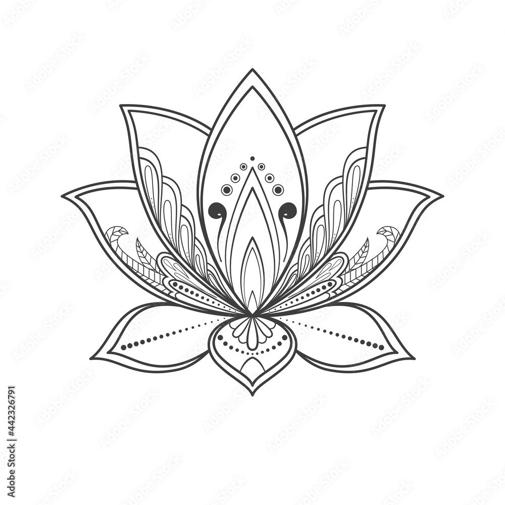 Sacred Lotus flower. Decorative ornament for coloring book. Vector illustration
