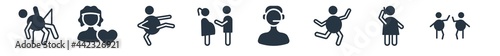 people filled icons. glyph vector icons such as fans, on call, feel free, phone service, gynecologist, martial arts, girlfriends sign isolated on white background.