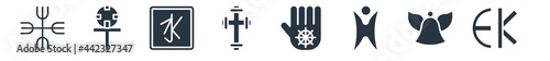 religion filled icons. glyph vector icons such as eckankar, standing bell, humanism, jainism, greek cross, confucianism, gnosticism sign isolated on white background.