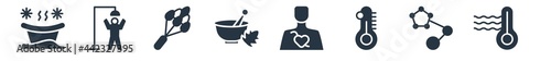 sauna filled icons. glyph vector icons such as hyperthermia, hormones, core temperature, cardiovascular system, sauna, hemlock, dousing shower sign isolated on white background.