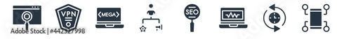 technology filled icons. glyph vector icons such as content curation, uptime and downtime, virtual box, search engine optimization, user-generated content, meta elements, vpn sign isolated on white