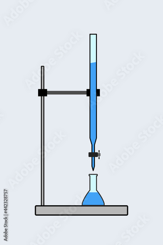 Vector illustration of titration with burette.