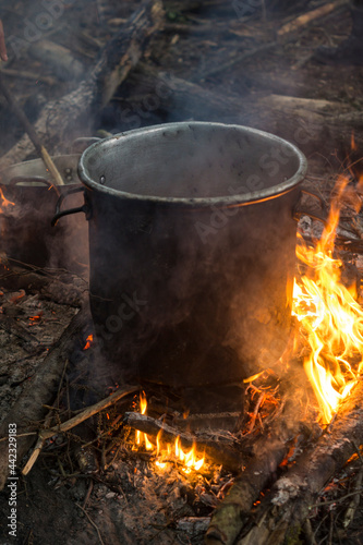 preparing food on a campfire