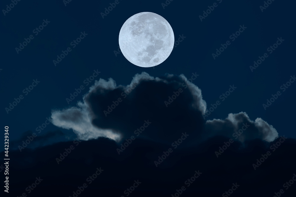 Full moon on sky in the dark night.