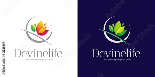 Spa logo with colorful leaves logo template in two color variants