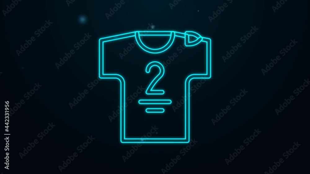 Glowing neon line Football jersey and t-shirt icon isolated on black background. 4K Video motion graphic animation Glowing neon line Football jersey and t-shirt icon isolated on black background. 4K Video motion graphic animation