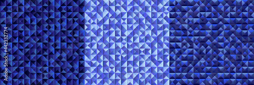 Set of vekton, geometric backgrounds in blue tones. Seamless, textured backgrounds for fabrics, interiors, packaging, postcards, etc.