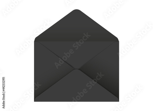 Vector realistic envelope mockup. Black template isolated on a white background. Unfolded empty envelope.