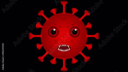COVID 19, corona cartoon with mouth and eyes. 4k video with alpha channel. Seamless looping animation on transparent background.