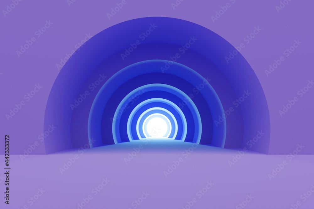 Naklejka premium Pastel purple background arch tunnel with glowing architectural elements 3d illustration