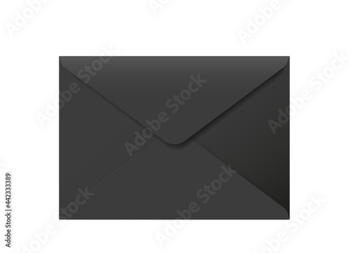 Black envelope mockup. Vector 3d realistic template. Closed empty envelope isolated on a white background.