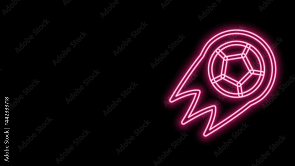 Glowing neon line Soccer football ball icon isolated on black background. Sport equipment. 4K Video motion graphic animation Glowing neon line Soccer football ball icon isolated on black background. Sport equipment. 4K Video motion graphic animation