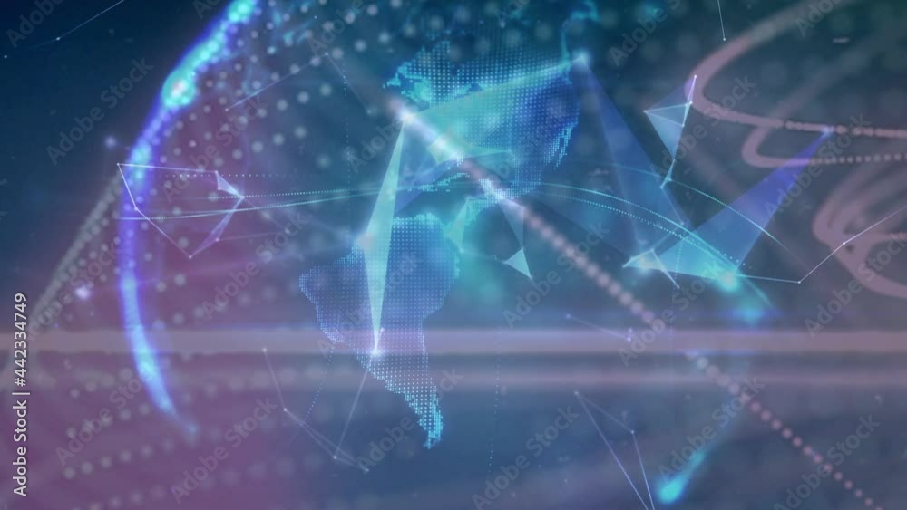 Animation of network of connections and globe over businessman wearing vr headset Animation of network of connections and globe over businessman wearing vr headset