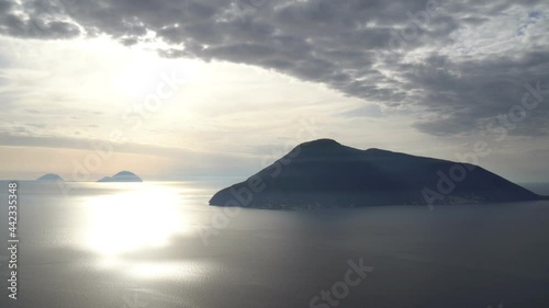Salina Island Seen from Lipari, Aeolian Islands in Sicily, Italy, Real Time, 4k
