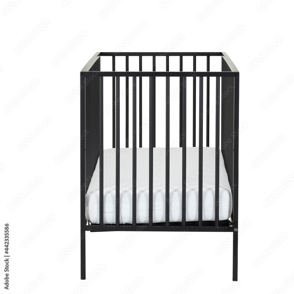 Black metal baby bed crib isolated on white background Black metal baby bed crib isolated on white background