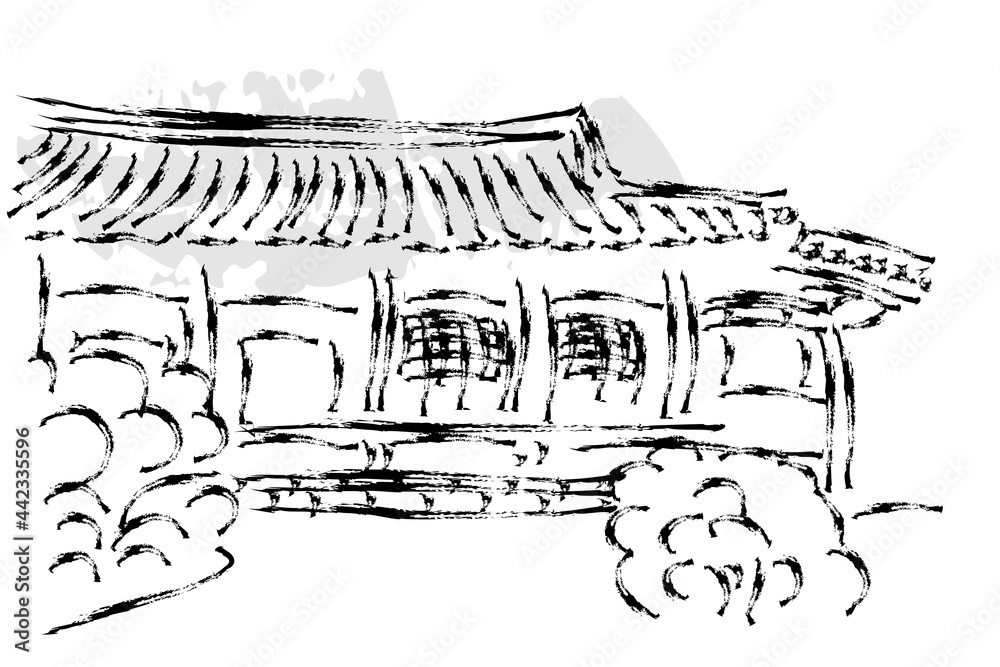 Obraz premium Traditional korea building or korea village hand drawing isolated on white background.