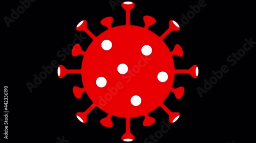 COVID 19, coronavirus rotateing on its own axis. 4k video with alpha channel. Seamless looping animation on transparent background.