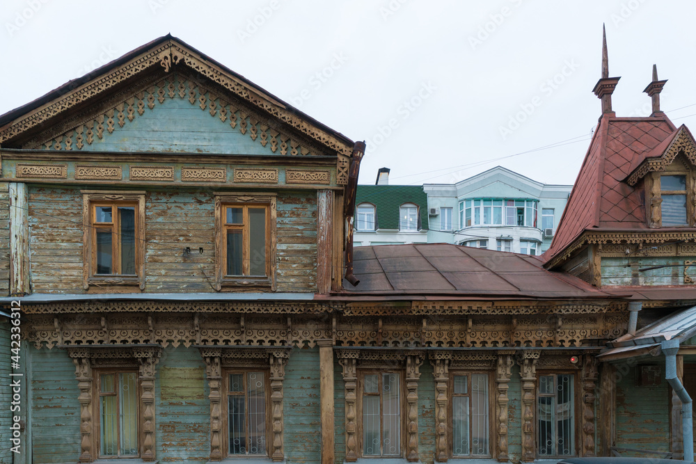 Wooden architecture of Ryazan, a city in Russia. 