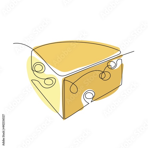 A piece of cheese is drawn with a single line. One line drawing.