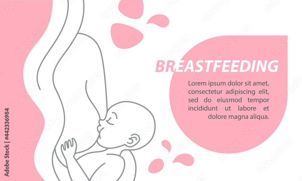 Breastfeeding. The mother is breastfeeding the baby. Concept vector linear illustration for website, banner, postcard, poster, postcard.