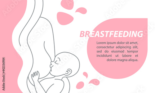Breastfeeding. The mother is breastfeeding the baby. Concept vector linear illustration for website, banner, postcard, poster, postcard.