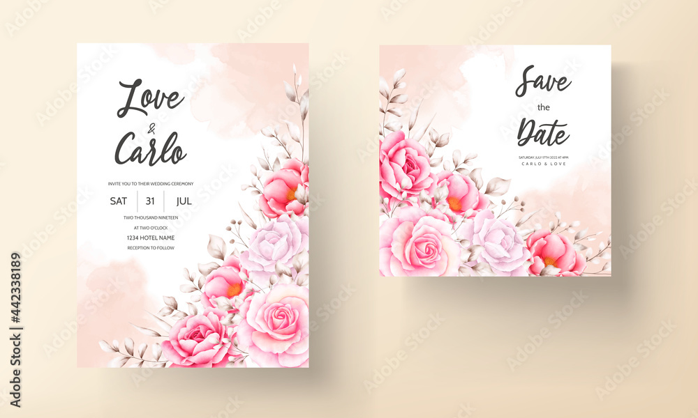 Elegant wedding invitation card with beautiful watercolor floral