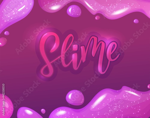 Slime hand lettering text. Bright pink and violet jelly letters. Cartoon vector illustration.