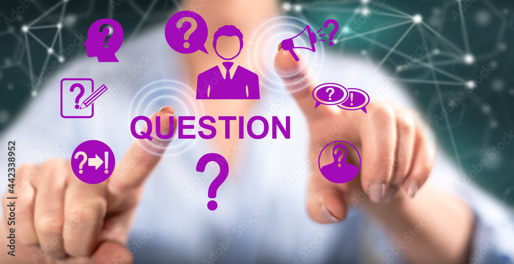 Woman touching a question concept
