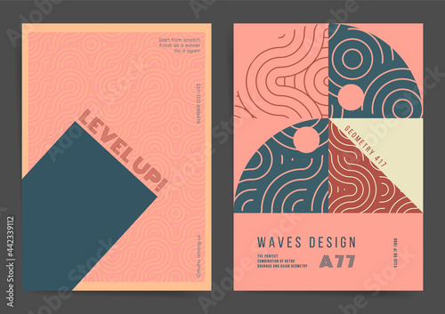 Modern Geometric art Poster Design Template Set. Best for poster, web art, brochure, identity, cover. Geometric brutalist background with dynamic retro elements. Vector trendy illustration.