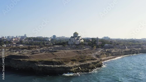 Sevastopol, Crimea. Vladimirsky Cathedral in Chersonesos. Chersonesus Tauric - founded by the ancient Greeks on the Heracles peninsula on the Crimean coast, Aerial View, Point of interest photo