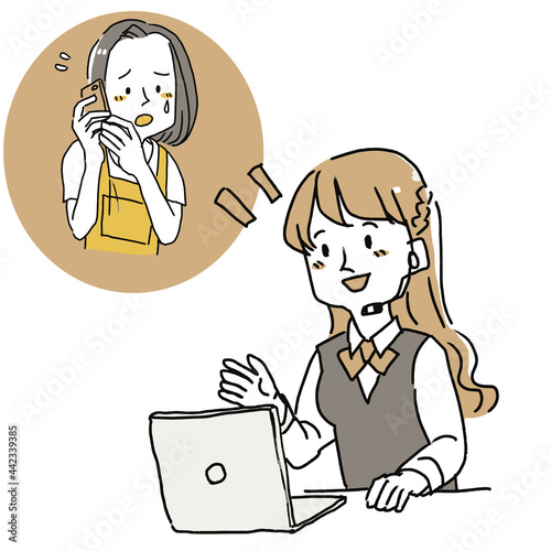 主婦からかかってきた電話に優しく答えるカスタマーサポートの女性