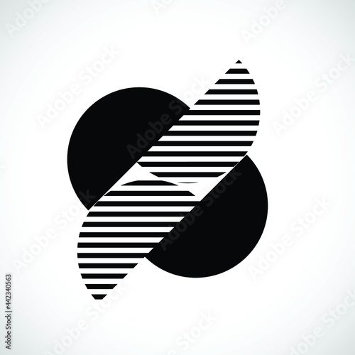 Modern logo with half circles and lines.. Unusual minimal design .frame with Vector stripes .Geometric shape.