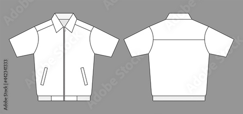 White Short Sleeve Technician Shirt-Shop Shirt Template Vector On Gray Background.Front And Back View.