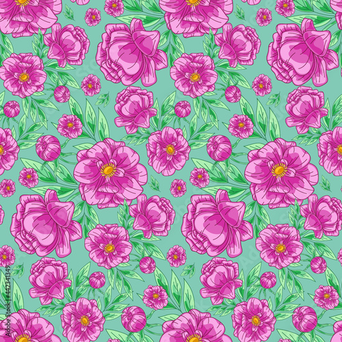 Peony seamless floral pattern