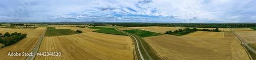Bird's eye view of fields and meadows in Hessisch Ried / Germany 