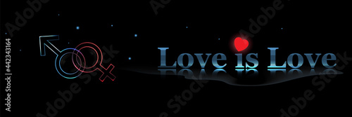 Love is love, gender symbol isolated on black background. Vector illustration of community sex relations bisexuals, lgbt, gays, transgender, travesty, transsexuals, queer, lesbians, intersex