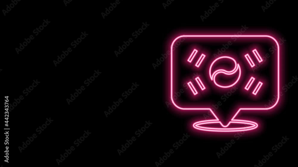 Glowing neon line Location South Korea icon isolated on black background. 4K Video motion graphic animation Glowing neon line Location South Korea icon isolated on black background. 4K Video motion graphic animation