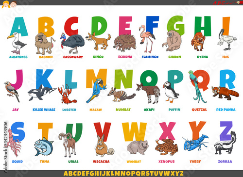 Fototapeta Naklejka Na Ścianę i Meble -  cartoon alphabet set with funny animal characters