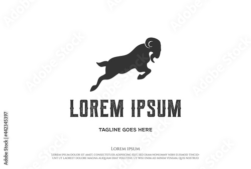 Simple Running Fast Goat Silhouette Logo Design Vector