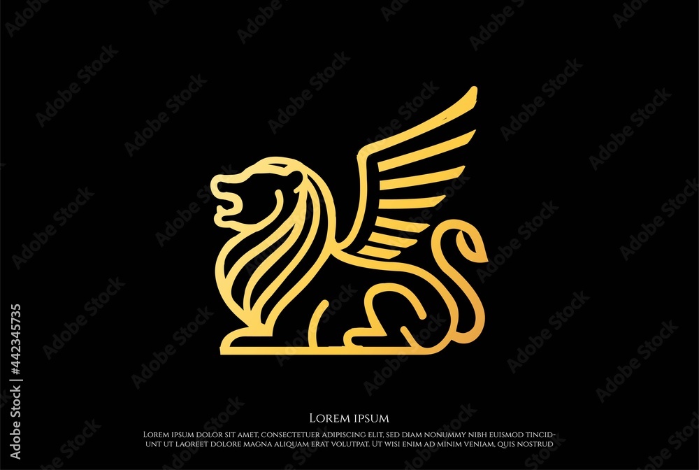 Golden Luxury Royal Lion King Line Logo Design Vector